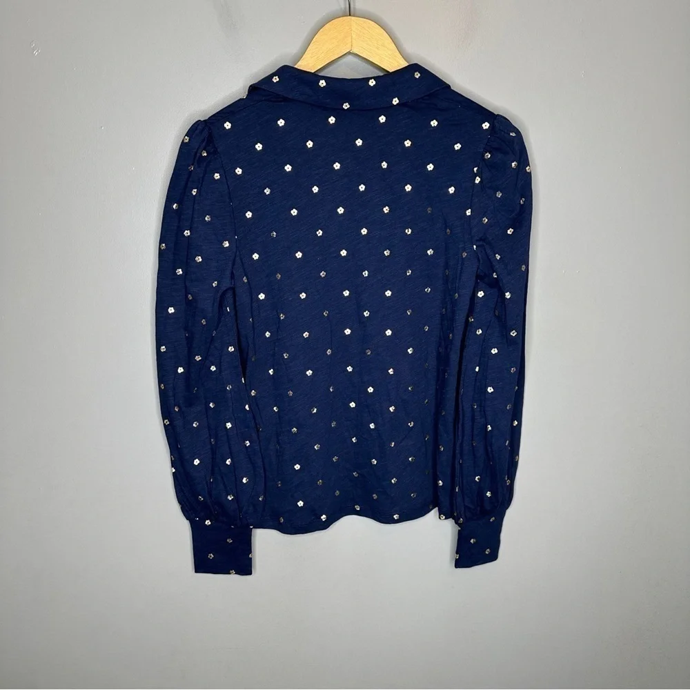 NWT Boden Notch Neck Smocked Frill Top in navy, foil dot - Picture 11 of 11